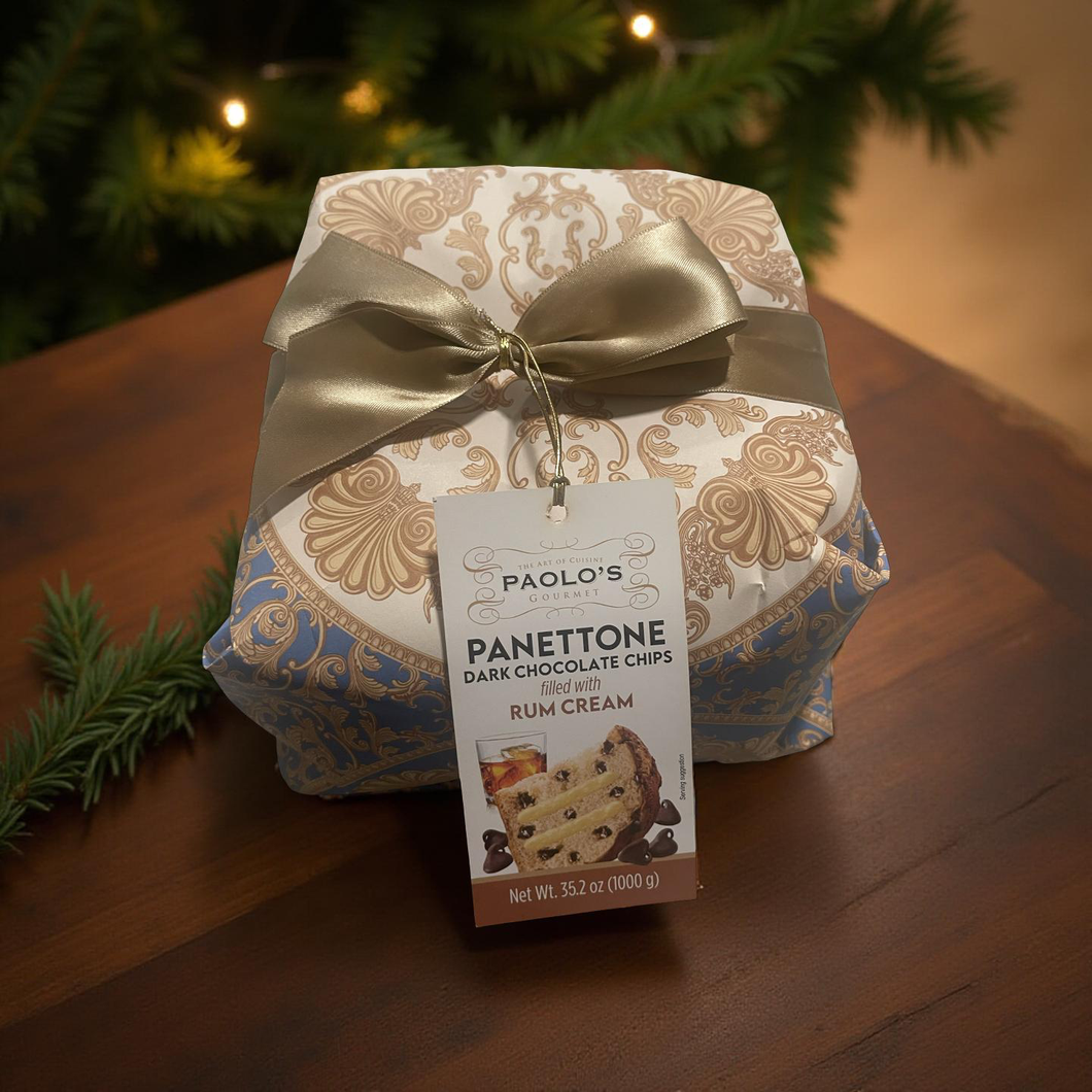Panettone with Dark Chocolate Chips & Rum Cream Filling