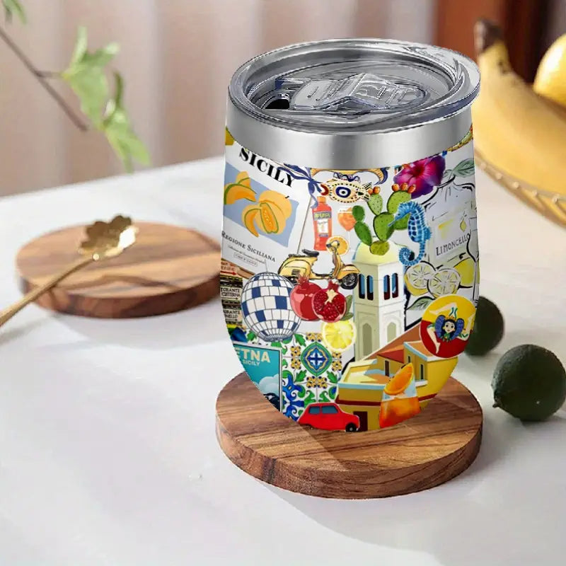 Sicily-Themed 12oz Stainless Steel Tumbler